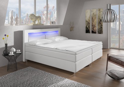 Designer Lederlook Boxspringbett mit Chromleisten Hotelbett Doppelbett Polsterbett Ehebett amerikanisches Bett Chrom Modell Alpha Typ 1