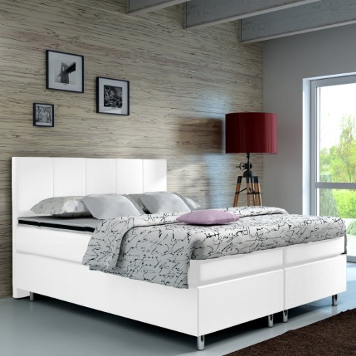 Designer Lederlook Boxspringbett mit Chromleisten Hotelbett Doppelbett Polsterbett Ehebett amerikanisches Bett Chrom Modell Madrid Typ 1