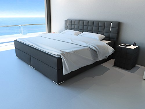 SAM® Design Boxspringbett Berlin mit Neo Stoff®-Bezug in anthrazit, LED-Beleuchtung, Bonellfederkern-Matratze und Nosag-Unterfederung, 180 x 200 cm