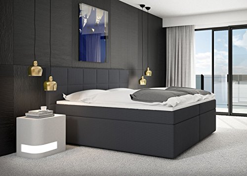 SAM® Design Boxspringbett Salerno mit Nero Stoff-Bezug in anthrazit mit Bonellfederkern, 7-Zonen H2 Taschenfederkern-Matratzen, Viscoschaum-Topper, Memory-Effekt, optimale Einstiegshöhe, 180 x 200 cm