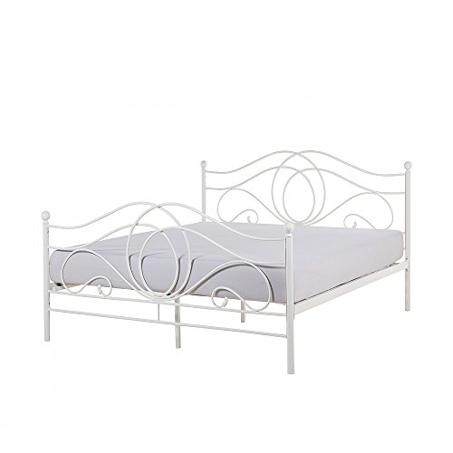 Bett Weiss - Doppelbett 160x200 cm - Ehebett - Metallbett - mit Lattenrost - LYRA