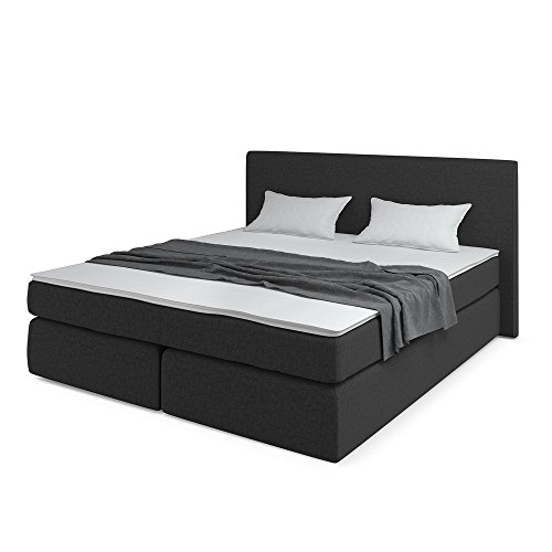 Designer Boxspringbett 180x200 Doppelbett Polsterbett Bett Hotelbett Stoff Schwarz