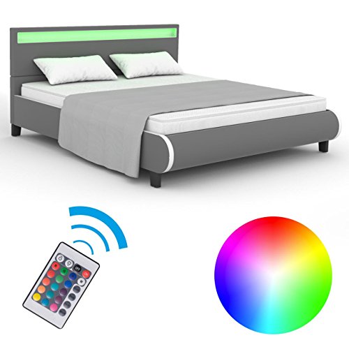 Homelux LED Bett Polsterbett Kunstlederbett Doppelbett Bettgestell Bettrahmen