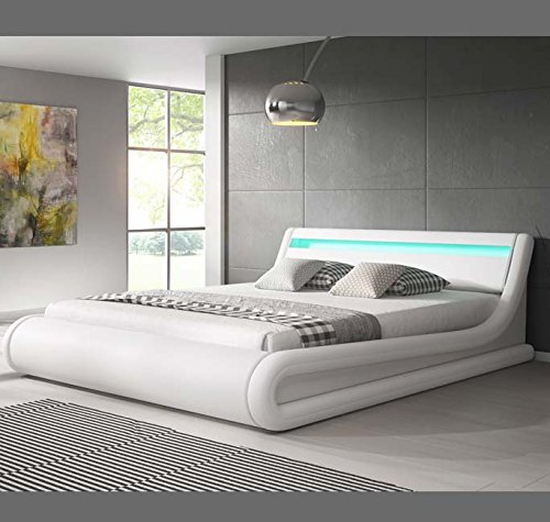 Muebles Bonitos – Luxus Designer LED-Polsterbett mit Bettkasten Weiß 160x200