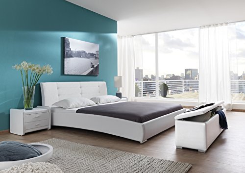 SAM® Design Polsterbett Bastia, in weiß, 180 x 200 cm, pflegeleichtes Bett aus Kunstleder, abgestepptes Kopfteil