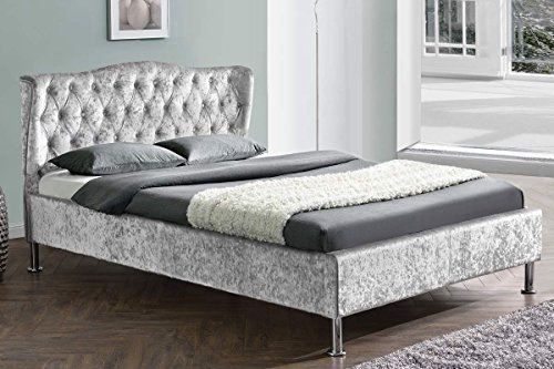 Sandringham geflügelten zugeknöpft Kopfteil grau oder Crushed Silber Bett Doppel- oder King Size By Sleep Design