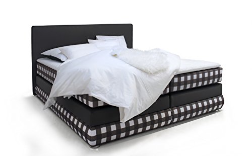 B-famous Merlin Boxspringbett, Stoff, anthrazit / weiß, Double, 210 x 196 x 120 cm