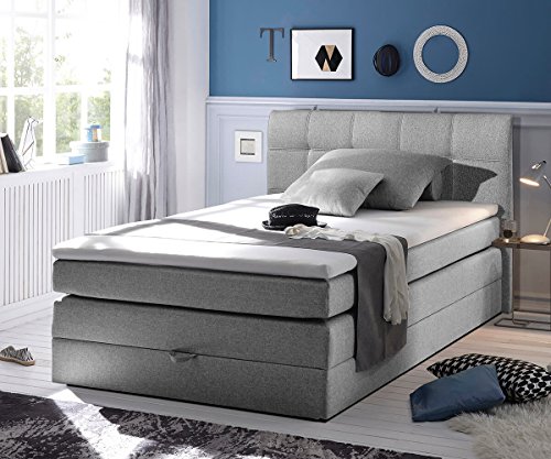 Bett Neptuno Grau 140x200 cm Matratze Topper Federkern Bettkasten Boxspringbett