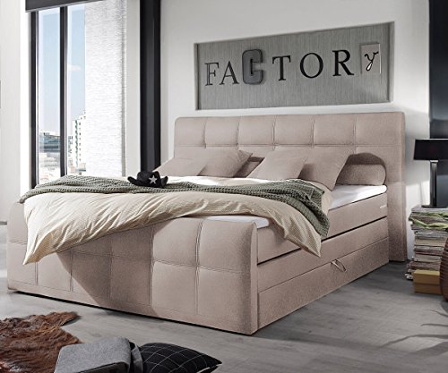 Bett Sebastiano Beige 180x200 Matratze Topper Federkern Bettkasten Boxspringbett