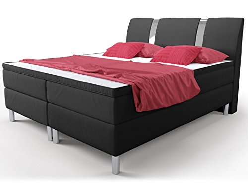 Boxspringbett Schwarz Doppelbett Hotelbett Arizona Kunstleder Ehebett Bonellfederkern Topper