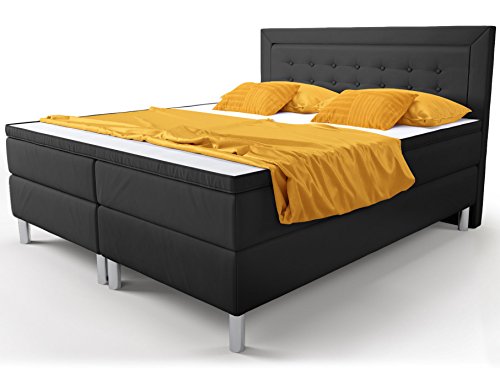 Boxspringbett Schwarz Doppelbett Hotelbett Celia Kunstleder Ehebett Bonellfederkern Topper