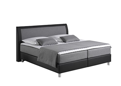 Maintal Boxspringbett Sharon, 140 x 200 cm, Stoff, 7-Zonen-Kaltschaum Matratze h3, Silbergrau/schwarz