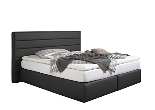 Maintal Boxspringbett Toulouse, 140 x 200 cm, Kunstleder, Bonellfederkern Matratze H2, Schwarz