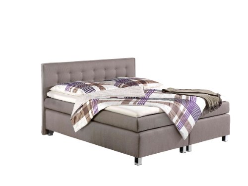 Maintal Boxspringbett Katar, 140 x 200 cm, Strukturstoff, Tonnentaschenfederkern Matratze H3, taupe