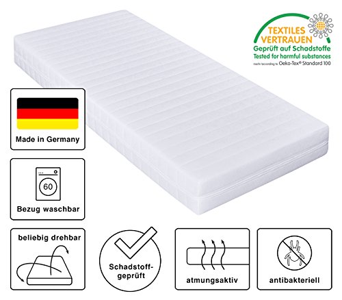 7-Zonen Matratze, Härtegrad H2 H3 (Weiß), Kaltschaummatratze, Rollmatratze, Doppeltuchbezug waschbar,4-Seiten-Reißverschluss, Öko-Tex Standard 100