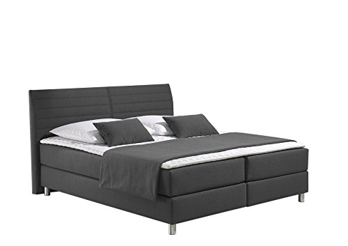 Maintal Boxspringbett Denver, 180 x 200 cm, Strukturstoff, 7-Zonen-Taschenfederkern Matratze h3, Anthrazit