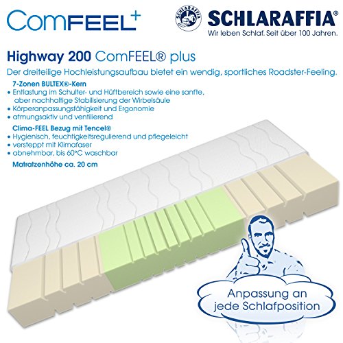 Schlaraffia Highway 200 ComFEEL 7-Zonen Kaltschaum-Matratze H2 (90 x 200cm)