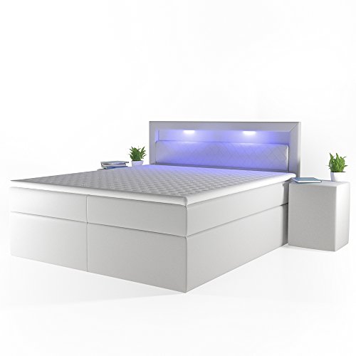 Design Boxspringbett LED Doppelbett Bett Hotelbett Ehebett 180x200 cm weiß