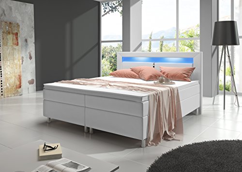 Home Collection24 Boxspringbett 180x200 cm mit Bonell Federkernmatratze Topper in H3 Hotelbett Doppelbett LED Beleuchtung