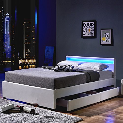 Home Deluxe | LED Bett | Nube | Weiß | inkl. Schublade | verschiedene Größen |