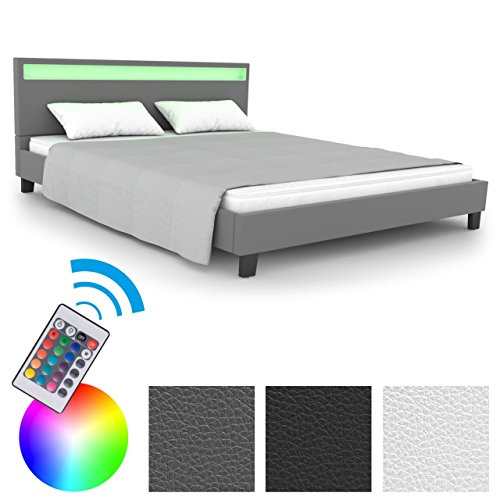 Homelux LED Bett Polsterbett Doppelbett Kunstlederbett Bettgestell Bettrahmen 140 x 200 cm