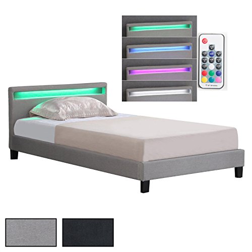 Polsterbett Einzelbett Doppelbett SATOKA, inklusive Rollrost und LED Beleuchtung, Designbett mit Stoffbezug, 120 x 200 cm