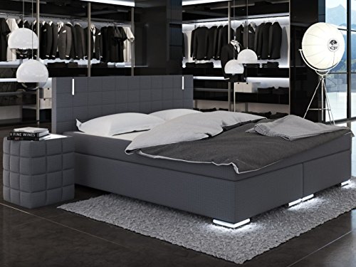 SAM® Design Boxspringbett Berlin mit Neo Stoff®-Bezug in anthrazit, LED-Beleuchtung an Füßen & Kopfteil, Bonellfederkern-Matratze, Nosag-Unterfederung , 180 x 200 cm