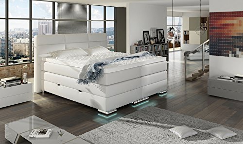 XXL ROMA Boxspringbett mit Bettkasten Designer Boxspring Bett LED Schneeweiss Rechteck Design Größe 180_x_200_cm