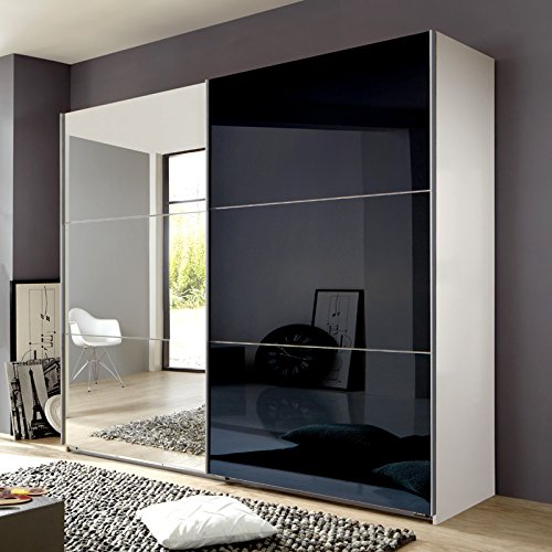 270cm Schwebetürenschrank »MATCH« H=210cm, alpinweiß, Glas schwarz, Spiegel