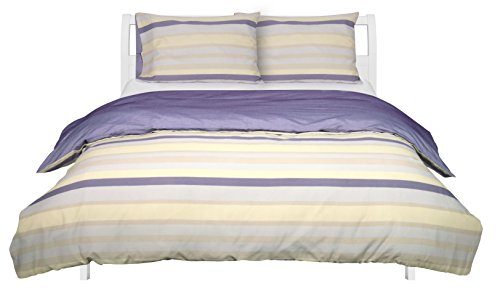 AmazonBasics Poly Cotton Duvet Set, Blue Stripes