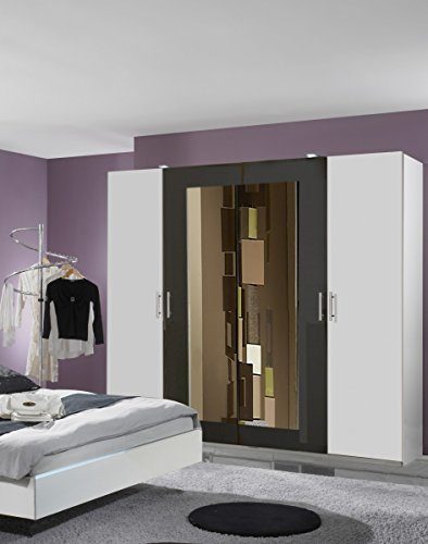 Dreams4Home Drehtürenschrank 'Cult', Schlafzimmer, Schrank, weiß, graphit, schwarz, Kleiderschrank, 2 Spiegel, Spiegelschrank