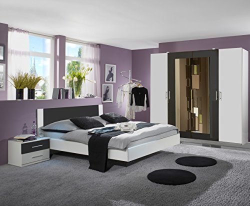 Dreams4Home Schlafzimmerkombination 'Cult III', Schlafzimmer, weiß, graphit, Kleiderschrank, Bett, Konsolen, Schlafzimmer