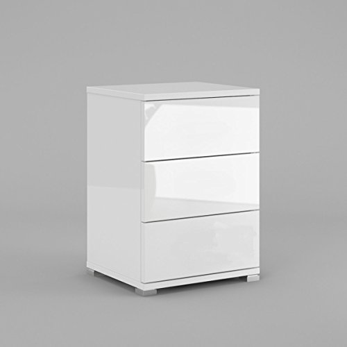 HGL Möbel Nachtkonsole N3 mit 3 Schubladen Weiß Hochglanz Push to Open