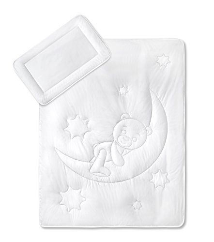 KiGaTex Premium Kinder Betten Set Mondbärchen/Bezug 100% Baumwolle 40x60 + 100x135 cm Öko-Tex zertifiziert