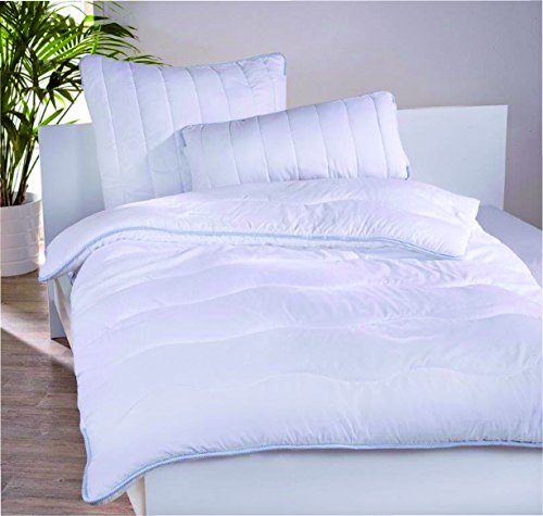 MB Warenhandel24 4 teilig Premium Bettenset weiss Allergiker Steppbett Steppbettdecke Bettwäsche Bettdecke 2 x 135x200 cm & Kopfkissen 2 x 80x80 cm Bezug 100% Polyester Füllung: Klimafaser