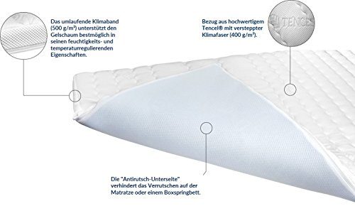 AM Qualitätsmatratzen 8 cm hoch - Premium Plus Gelschaum-Topper 140x200cm mit RG 50 - Hochwertiger Tencel-Bezug - Antirutschfunktion - Umlaufendes Klimaband - Gel-Topper 140 x200 8cm