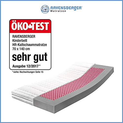 Ravensberger Matratzen Kinder-Matratze | HR-Kaltschaummatratze 70x140 cm | ÖKO Test: SEHR GUT 12/2017* | Antimon FREI - Silber FREI - ohne optische Aufheller | ÖKO-TEX® 100 Bezug Baumwoll-Doppeltuch