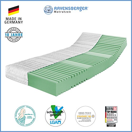 Ravensberger Matratzen® Orthopädische 7-Zonen Matratze | HR Kaltschaummatratze H3 RG 45 (80-120 kg) | MADE IN GERMANY - 10 Jahre Garantie | ÖKO-TEX® 100 Bezug Baumwoll-Doppeltuch 100x200 cm