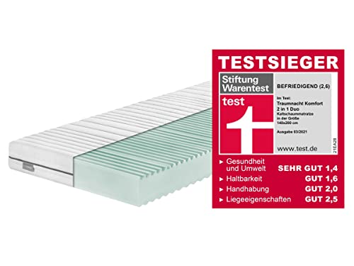 Traumnacht Komfort 7-Zonen 2 in 1 Duo Kaltschaummatratze, Testsieger Stiftung Warentest 03/2021, Öko-Tex zertifiziert, 140 x 200 cm, entwickelt in Deutschland