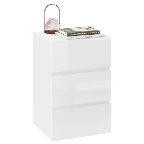 EUGAD Nachttisch weiß, Nachtschrank mit 3 Schubladen in Hochglanz, Moderne Nachtkommode für Boxspringbett, Beistelltisch Ablagetisch für Schlafzimmer Wohnzimmer, 40x35x62cm