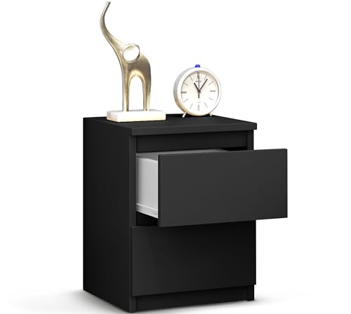 Beneli Nachttisch Schwarz 30x30x40 cm, Schubladenschränkchen mit 2 Schubladen, Modernes Beistellmöbel für Schlafzimmer, Wohnzimmer & Flur, Elegante Aufbewahrung