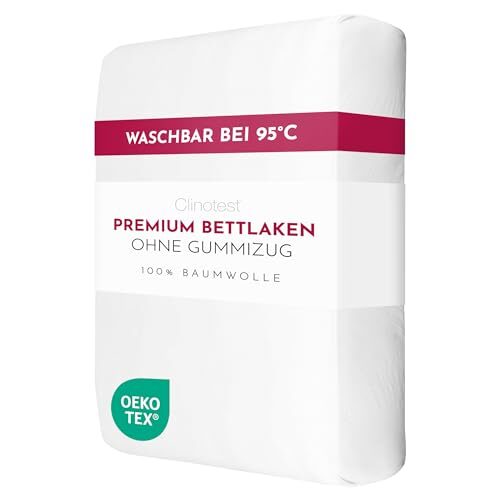 Clinotest 100x200 cm Bettlaken ohne Gummizug, Premium Flachbettlaken, Soft & Atmungsaktiv, 100% Baumwolle, Kochfest, Hotelqualität, Anti-Schrumpfung & Farbintensität, Pflegeleicht
