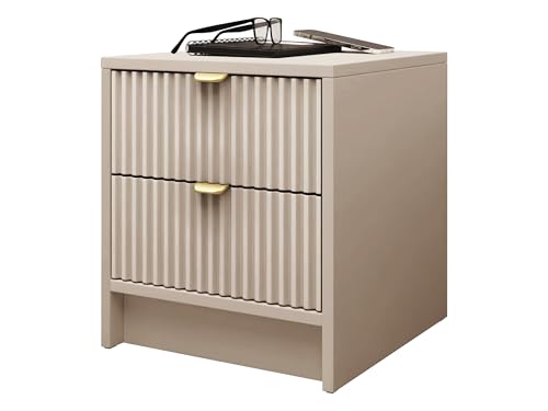 Mirjan24 Nachttisch Tireno 2SZ mit Schublade, geriffelte Fronten, B:35 x H:40 x T:40 cm, Nachtschrank, Nachtkonsole, Nachtkommode, Beistelltisch, Schlafzimmerkommode (Sandbeige.)