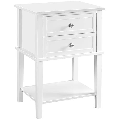 Yaheetech Nachttisch weiß, Nachtkommode, Beistelltisch mit Schubladen und Ablage, Nachtschrank, Schlafzimmer, Wohnzimmer, einfacher Aufbau, Holz, Nordisch-Design, Weiß