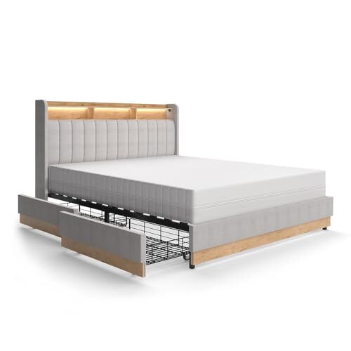 VitaliSpa Polsterbett Nura, Funktionsbett, Grau, 160x200 cm mit 4 Schubladen