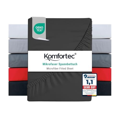 Komfortec Mikrofaser Spannbettlaken 160x200 cm – Weiches Spannbetttuch mit Rundumgummi – Fitted Sheet für Matratzen bis 30 cm – Anthrazit – Oeko-Tex – Pflegeleicht & Hautfreundlich – 90g/m²