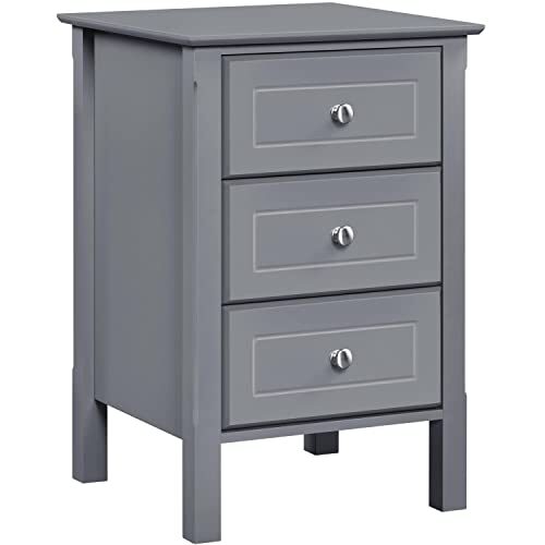 Yaheetech Nachttisch Nachtkommode Nachtschrank Beistelltisch mit 3 Schubladen Stabil Sofatisch für Wohnzimmer/Schlafzimmer/Flur/Büro, 40 x 40 x 60 cm, Dunkelgrau