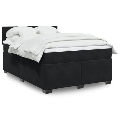 vidaXL Boxspringbett, Polsterbett Bett mit Matratze Matratzenauflage, Bettgestell mit Kopfteil Lattenrost, Doppelbett für Schlafzimmer, Schwarz 160x200cm Samt