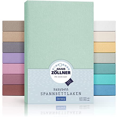 Julius Zöllner Jersey Spannbettlaken für Baby- & Kinderbett, 100% Jersey-Baumwolle, OEKO-TEX Standard 100 zertifiziert, Größe: 60x120cm / 70x140cm, 1er Pack, salbei