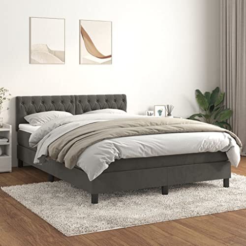 Willood Boxspringbett mit Matratze Dunkelgrau 140x200 cm SamtKnopfheftung Design